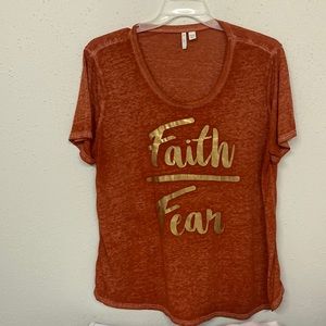 Pretty Cotton blend with two powerful words Faith and Fear.